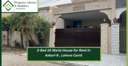 3-Bed 10 Marla House for Rent in Askari-9 Lahore Cantt