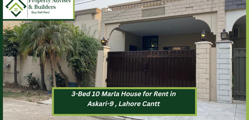 3-Bed 10 Marla House for Rent in Askari-9 Lahore Cantt